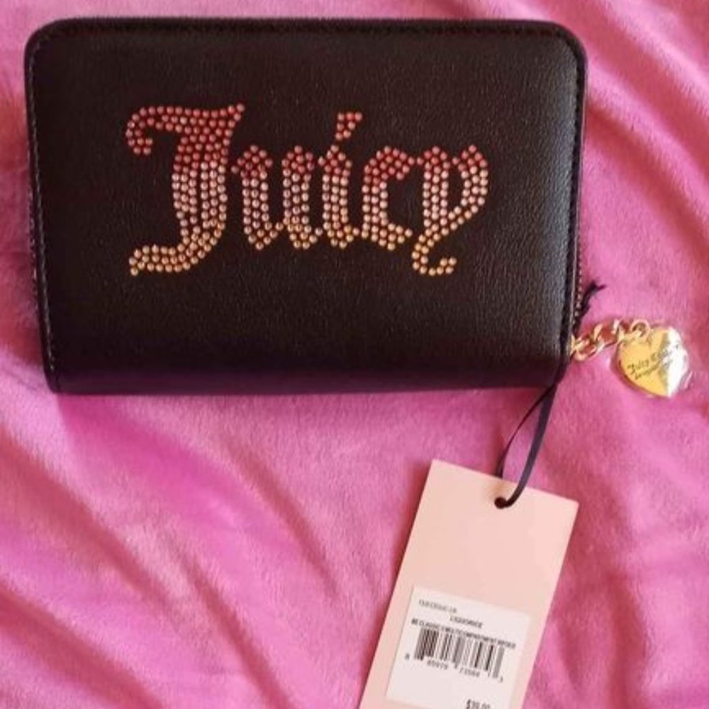 Juicy Couture Black Multi compartment Bifold Faux Leather Rhinestone Wallet